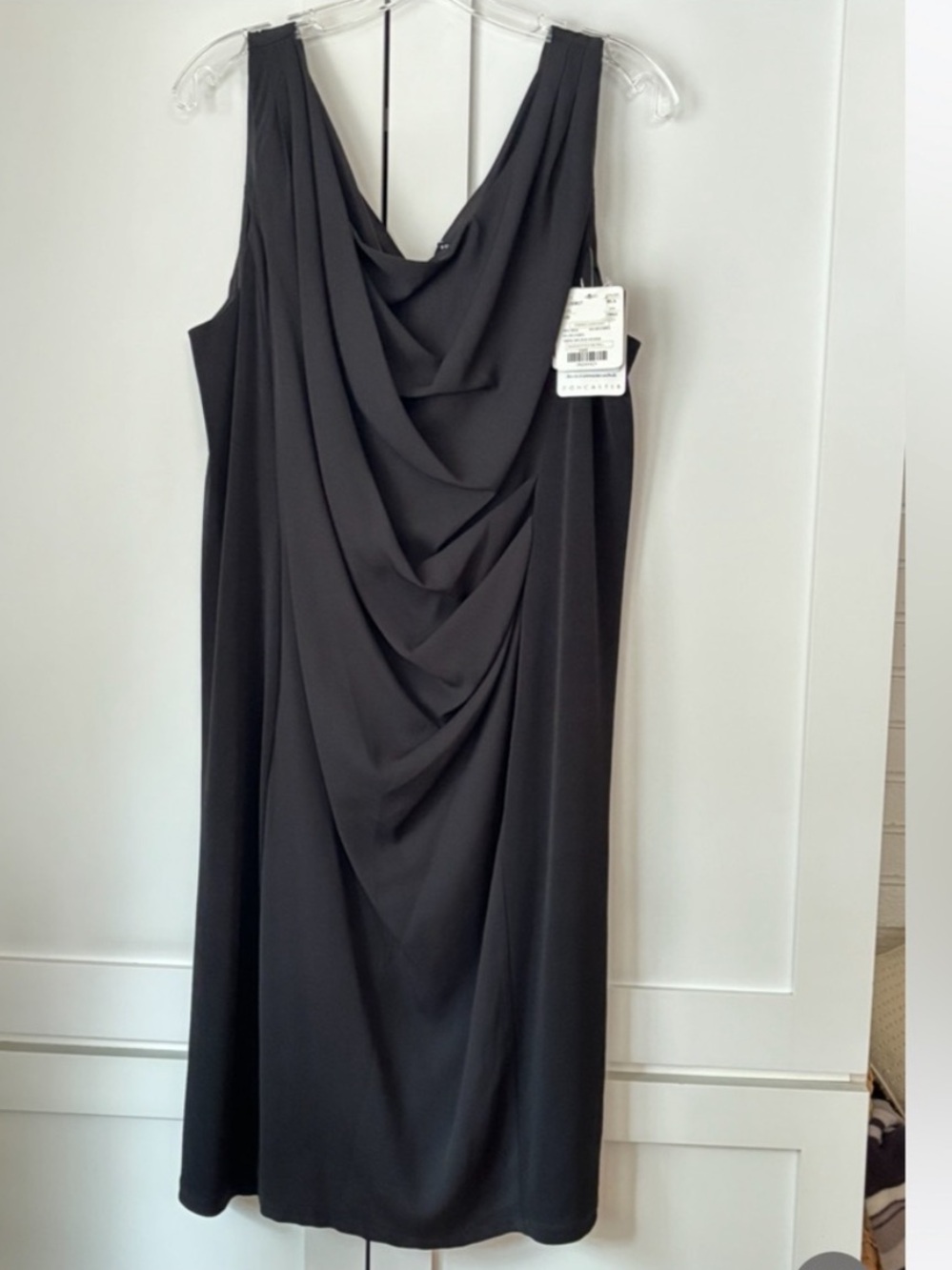 Doncaster NEW Silk Blend Sleeveless Midi Dress Black Draped Front Womens 16
